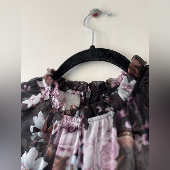 Beulah Style Sheer Floral Purple Tiered Ruffled Trim Long Dress (Sz Large) - Picture 8 of 14